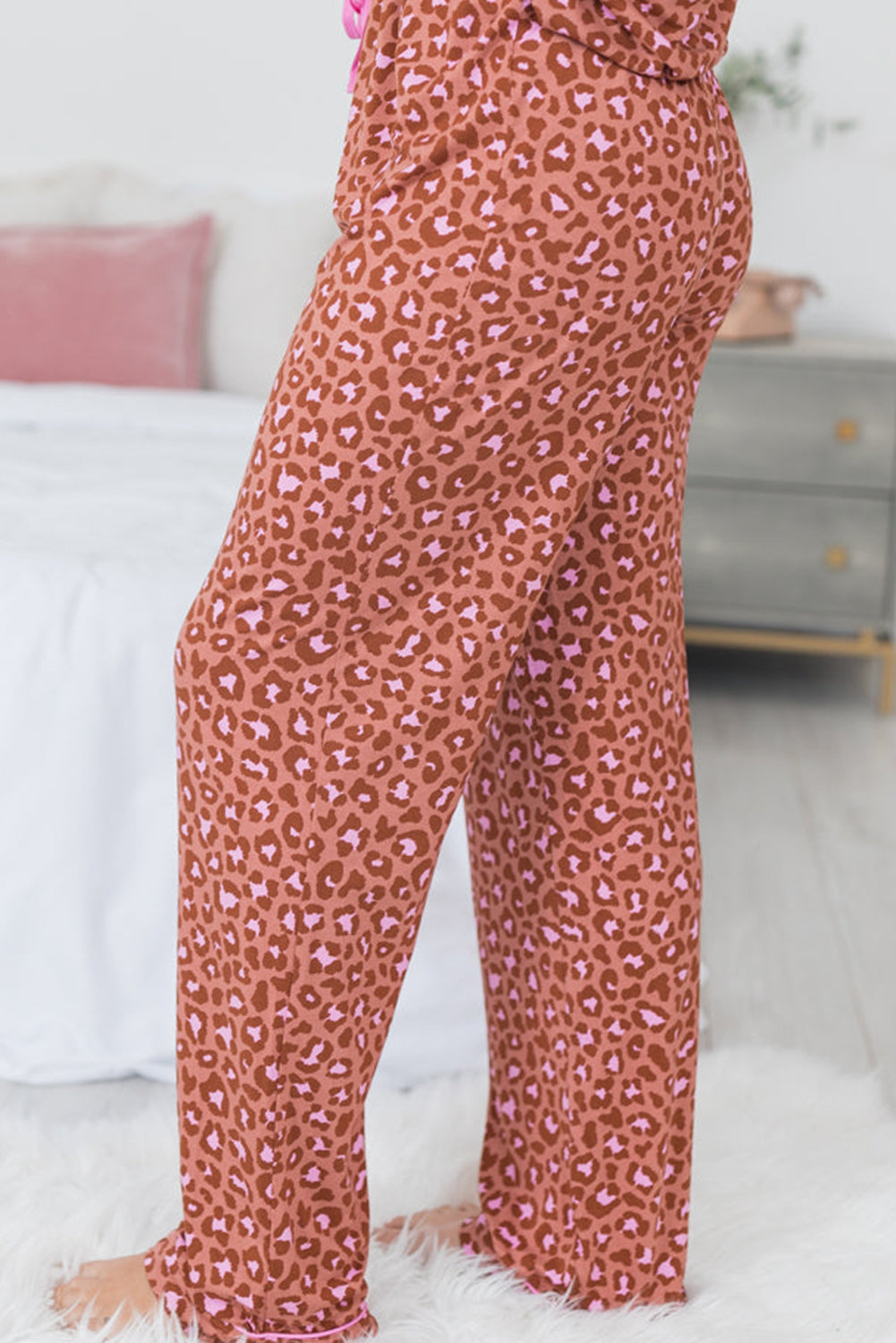 Brown Leopard Print Short Sleeve Shirt and Pants Pajamas Set - Little Miss Vanilla