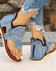 Denim Thong Sandals With Rear Zipper Summer Retro Beach Flat Shoes For Women