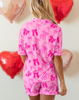 Pink Bow Print Half Sleeve Shirt and Shorts Pajamas Set - Little Miss Vanilla