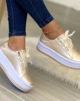 Fashion Flats Sneakers Women Ribbon Lace-up Platform Shoes