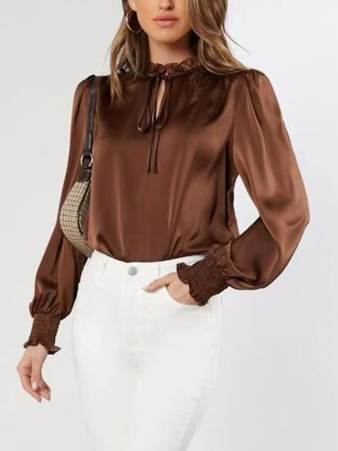 Frill Tied Lantern Sleeve Blouse - Little Miss Vanilla