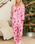 Pink Christmas Tree Print V Neck Buttoned Pullover and Drawstring Pants Lounge Set - Little Miss Vanilla