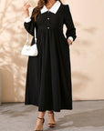 Plus Size Contrast Collared Neck Long Sleeve Midi Dress - Little Miss Vanilla