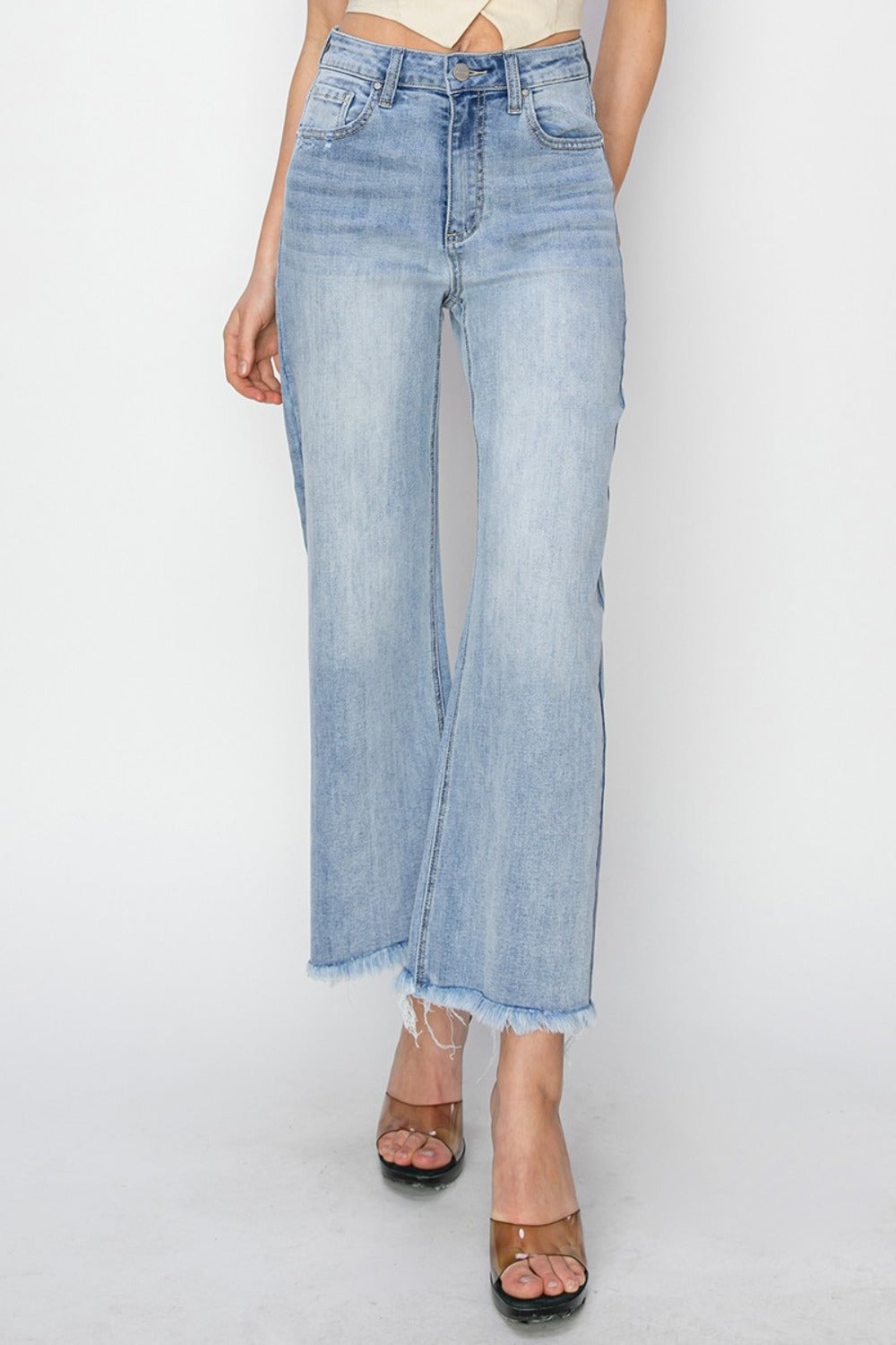 RISEN High Rise Crop Wide Fray Hem Jeans - Little Miss Vanilla