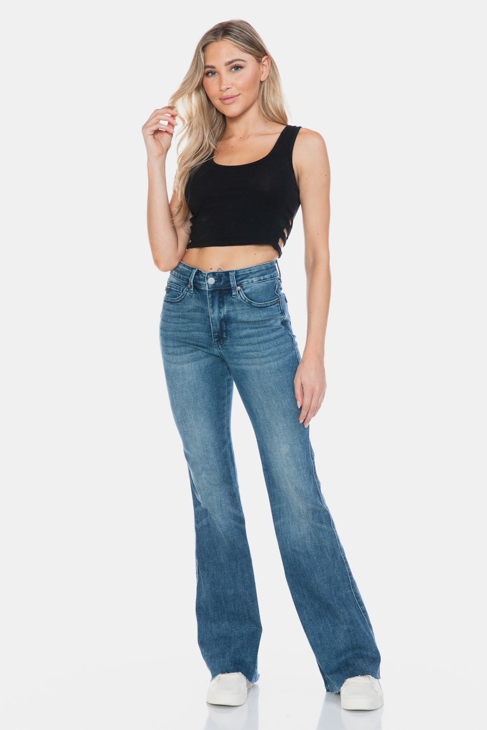 Judy Blue Full Size Tummy Control Cut Hem Flare Jeans - Little Miss Vanilla