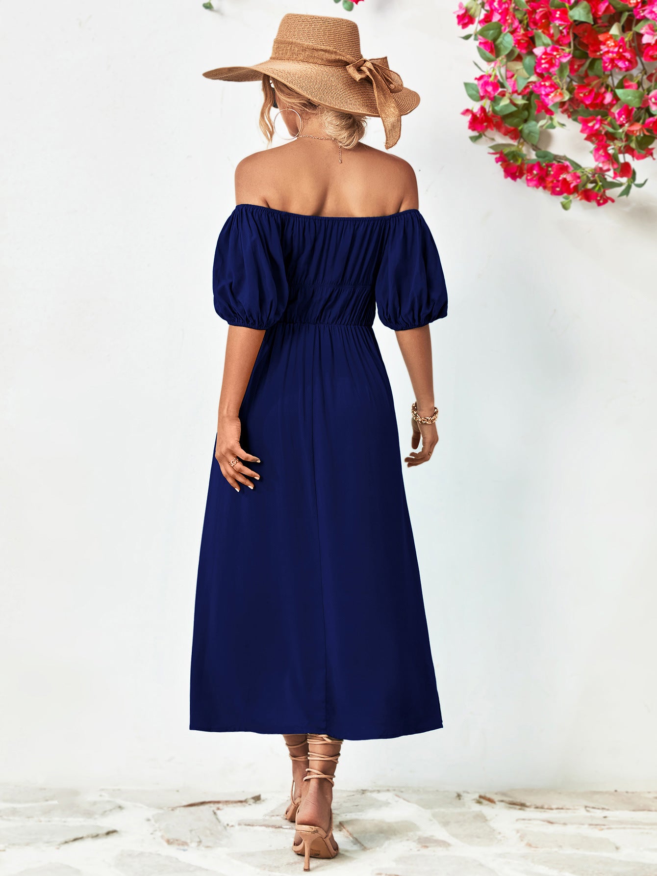 Off-Shoulder Balloon Sleeve Midi Dress - Little Miss Vanilla