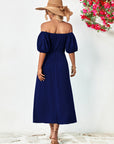 Off-Shoulder Balloon Sleeve Midi Dress - Little Miss Vanilla