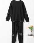 Black Stars Print Long Sleeve Drawstring High Waist Lounge Set - Little Miss Vanilla