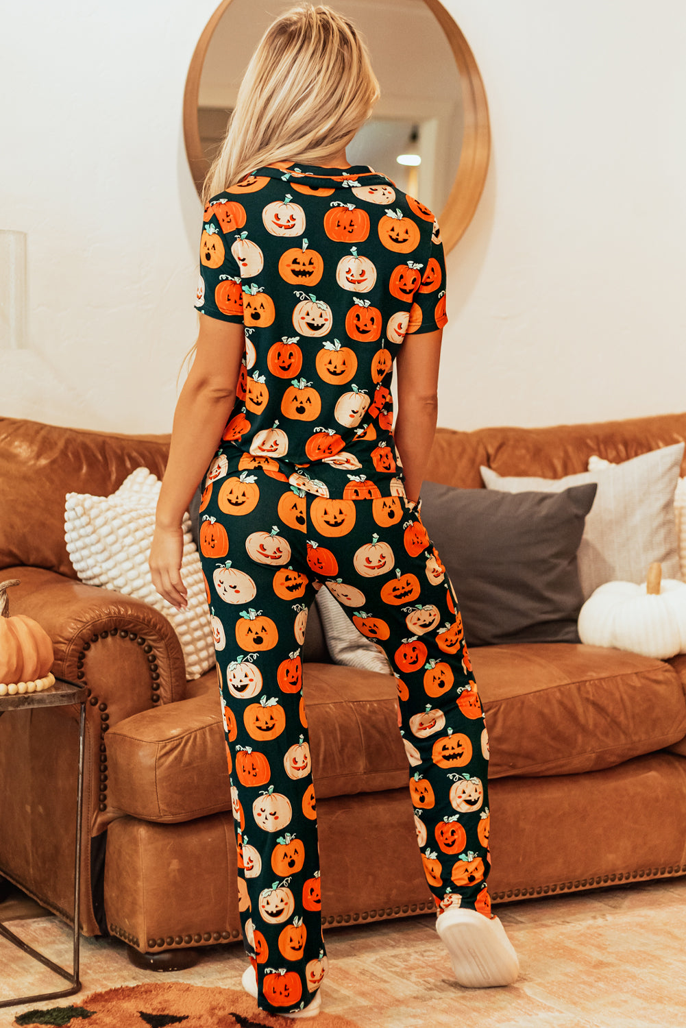 Orange Halloween Pattern Short Sleeve Shirt Pajama Set - Little Miss Vanilla