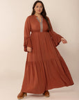 Plus Size Ruffled Notched Long Sleeve Midi Dress - Little Miss Vanilla