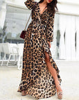 Casual Leopard Print V-neck Maxi Dress - Little Miss Vanilla