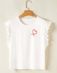 White ruffled tank top with red heart print, perfect for women's PJs from Little Miss Vanilla Clothing UK.