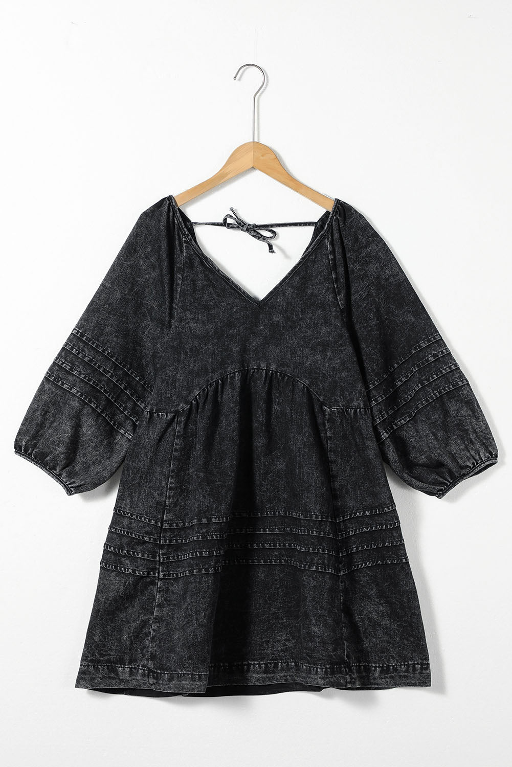 V-Neck Three Quarter Sleeve Denim Dress - Little Miss Vanilla