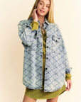 Davi & Dani Curved Hem Diamond Quilted Button Up Denim Shacket - Little Miss Vanilla