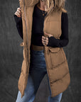 Coffee Windproof Longline Full Zipper Puffer Vest with Pockets - Little Miss Vanilla