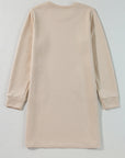 Apricot Solid Color Textured Long Sleeve Shift Dress - Little Miss Vanilla