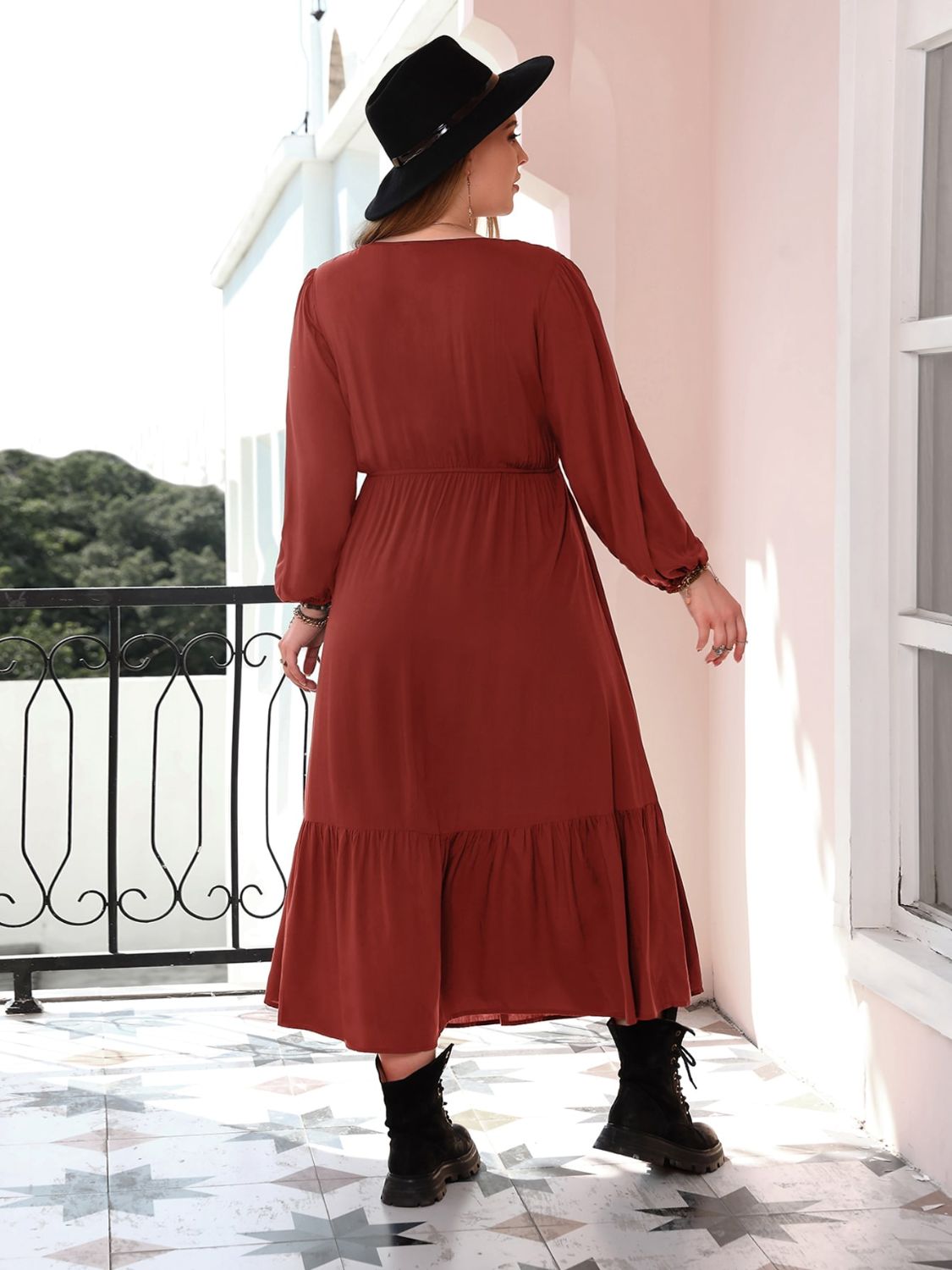 Plus Size Quarter Button V-Neck Long Sleeve Dress - Little Miss Vanilla