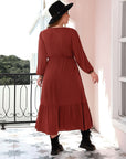 Plus Size Quarter Button V-Neck Long Sleeve Dress - Little Miss Vanilla