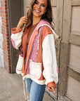 Coral Quilted Textured Patchwork Loose Fit Hooded Jacket - Little Miss Vanilla