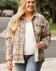 Plus Size Geometric Collared Neck Long Sleeve Jacket - Little Miss Vanilla