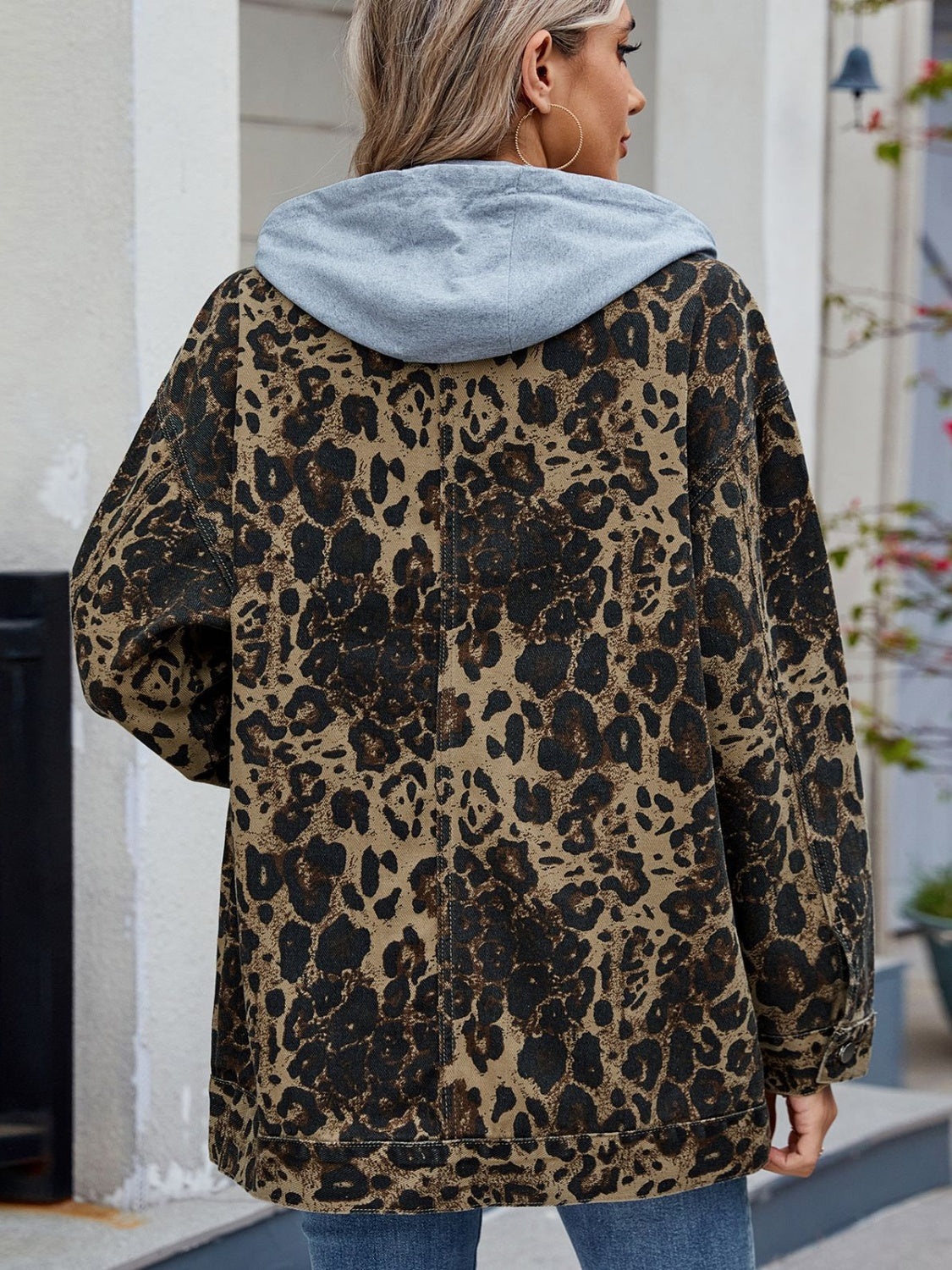 Leopard Button Up Drop Shoulder Denim Jacket - Little Miss Vanilla