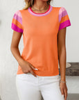 Mandy Contrast Round Neck Short Sleeve Knit Top - Little Miss Vanilla