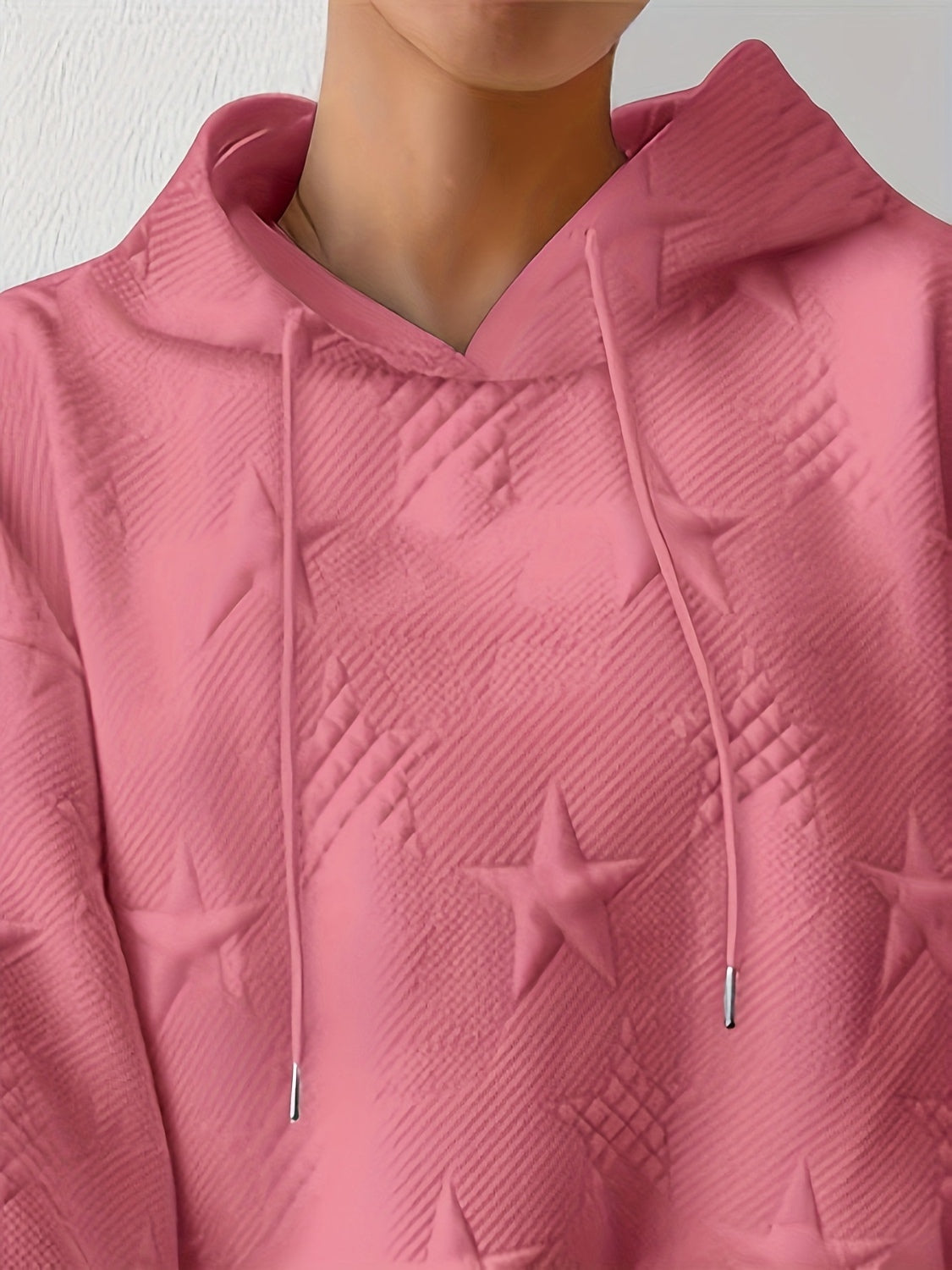 Plus Size Star Texture Long Sleeve Drawstring Hoodie - Little Miss Vanilla