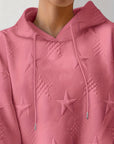 Plus Size Star Texture Long Sleeve Drawstring Hoodie - Little Miss Vanilla