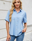 Collared Neck Short Sleeve Shirt - Little Miss Vanilla