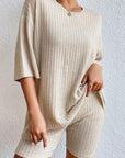 Apricot Plain Ribbed Loose Fit Two Piece Lounge Set - Little Miss Vanilla