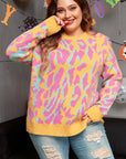 Plus Size Contrast Round Neck Long Sleeve Sweater - Little Miss Vanilla