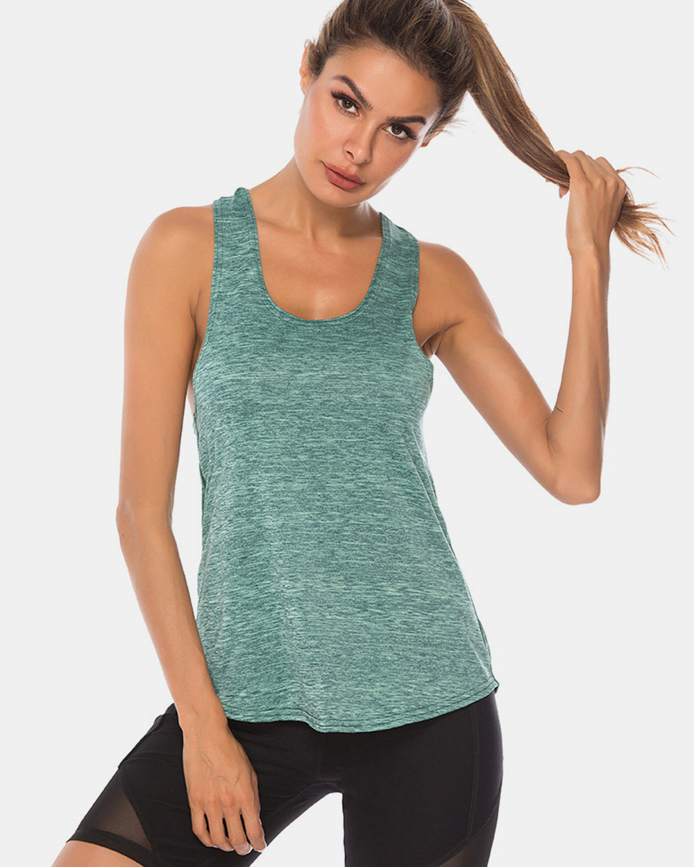 Full Size Scoop Neck Wide Strap Active Tank - Little Miss Vanilla