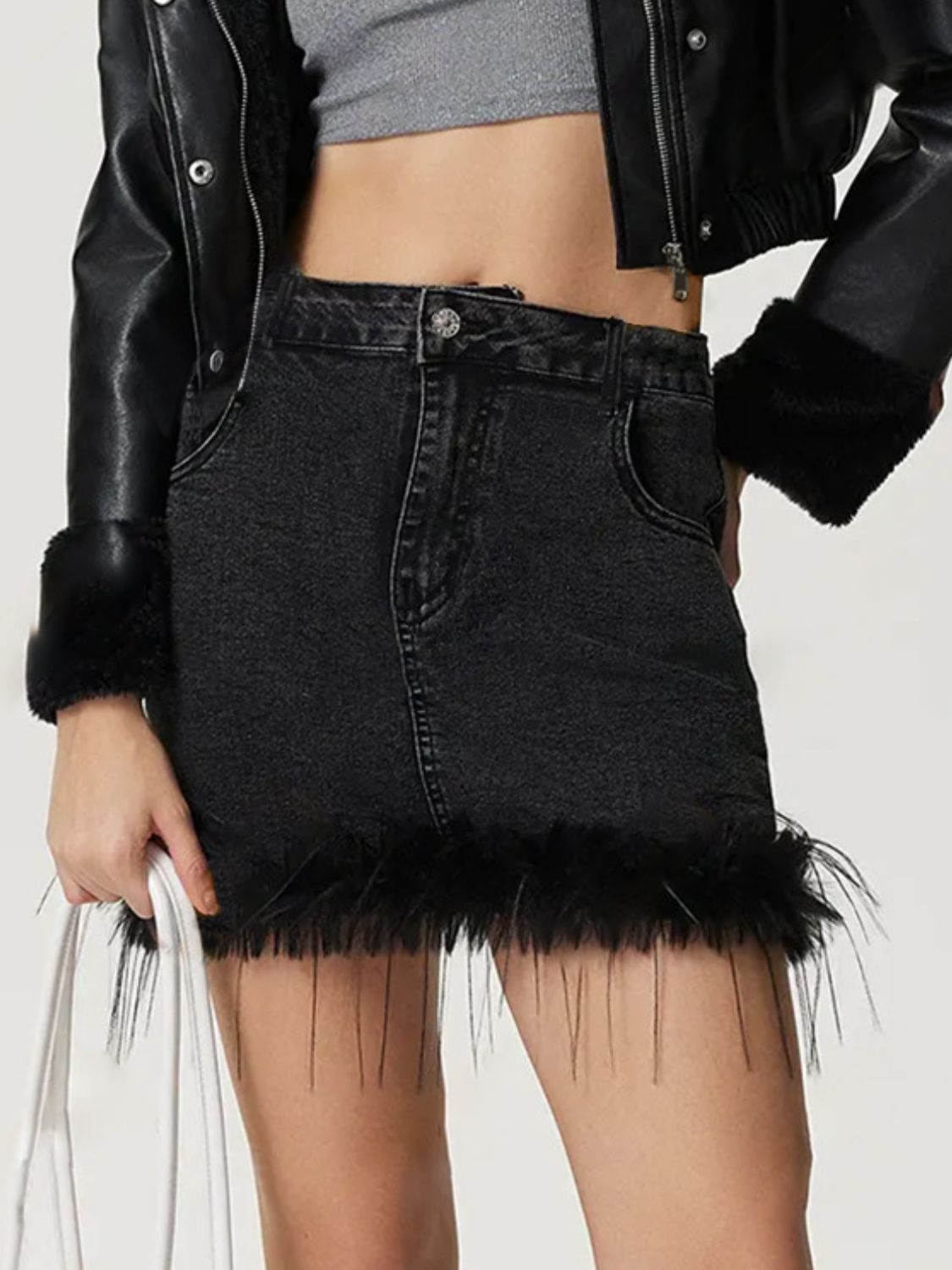 Plush Hem Mini Denim Skirt - Little Miss Vanilla