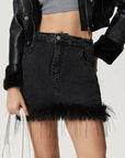 Plush Hem Mini Denim Skirt - Little Miss Vanilla