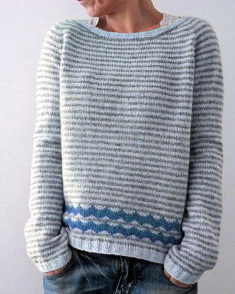 Women&#39;s Fashion Round Neck Multicolor Loose Leisure Pullover Knitwear Sweater