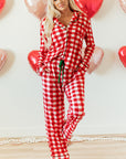 Fiery Red Christmas Plaid Print Shirt and Pants Pajama Set - Little Miss Vanilla