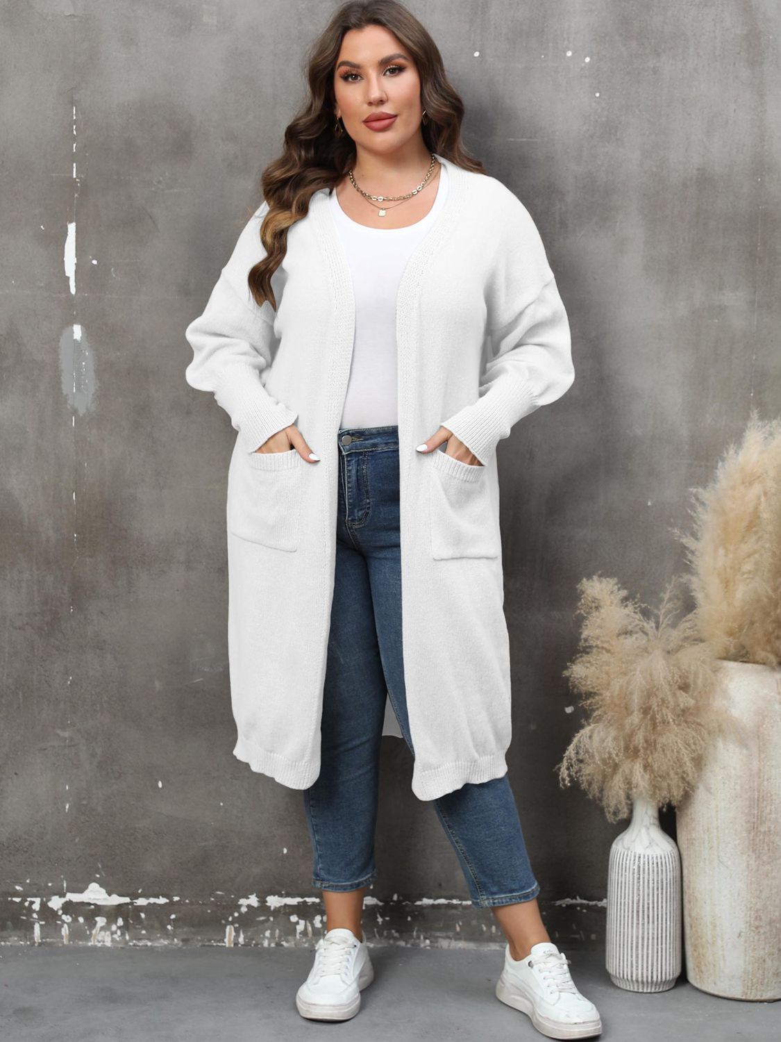 Plus Size Long Sleeve Pocketed Cardigan - Little Miss Vanilla