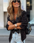 Black Sequin Zip up Round Neck Long Sleeve Jacket