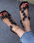 Fashion Flowers Sandals With Transparent High Square Heels Summer Square Toe Shoes For Women