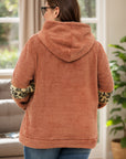 Plus Size Leopard Kangaroo Pocket Long Sleeve Hoodie - Little Miss Vanilla