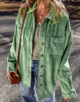 Mist Green Patched Pocket Button Up Corduroy Shacket - Little Miss Vanilla