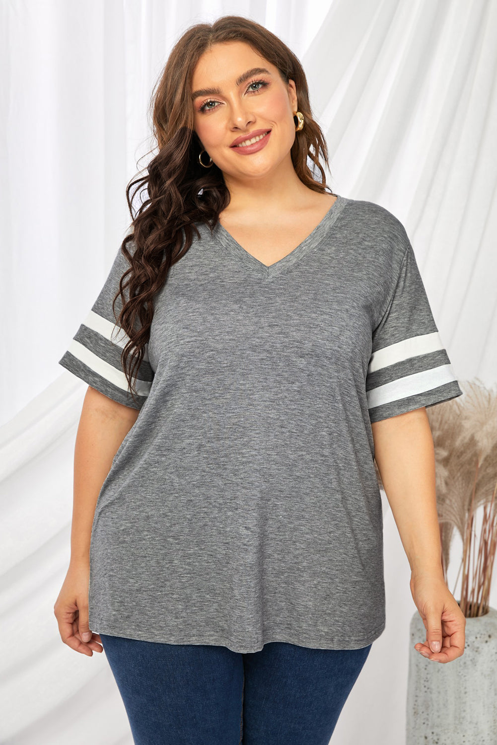 Plus Size Striped V-Neck Tee Shirt - Little Miss Vanilla