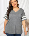 Plus Size Striped V-Neck Tee Shirt - Little Miss Vanilla