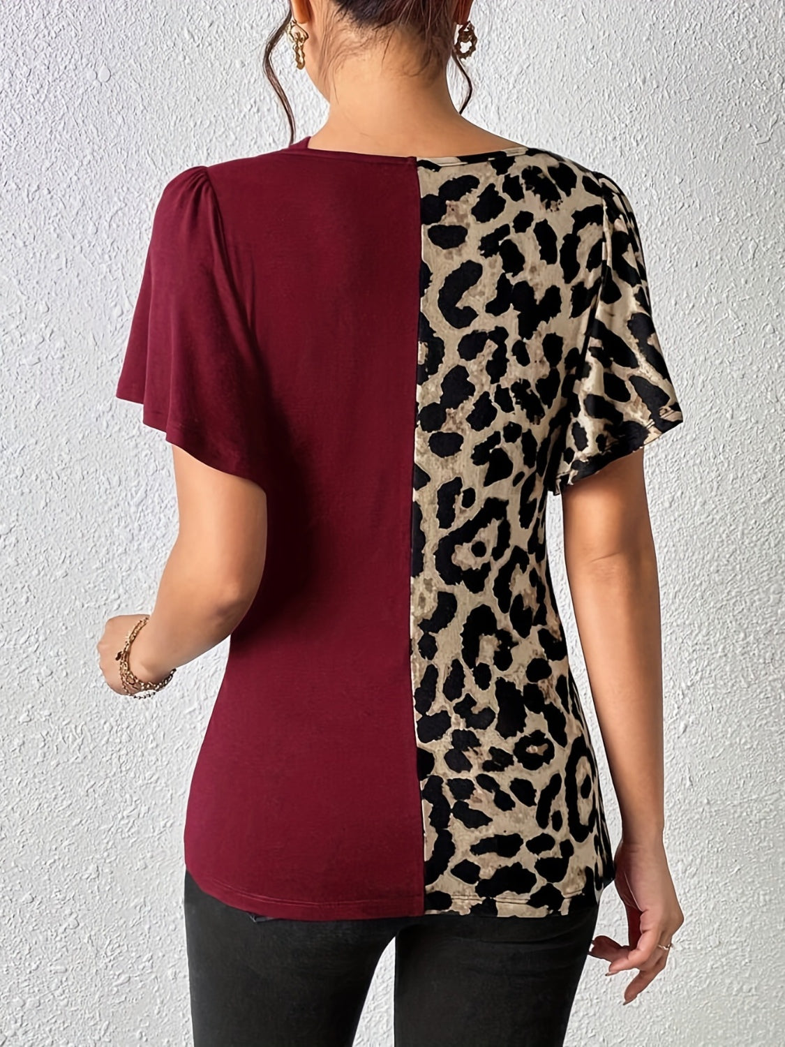 Ruched Leopard Flutter Sleeve T-Shirt - Little Miss Vanilla