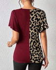 Ruched Leopard Flutter Sleeve T-Shirt - Little Miss Vanilla