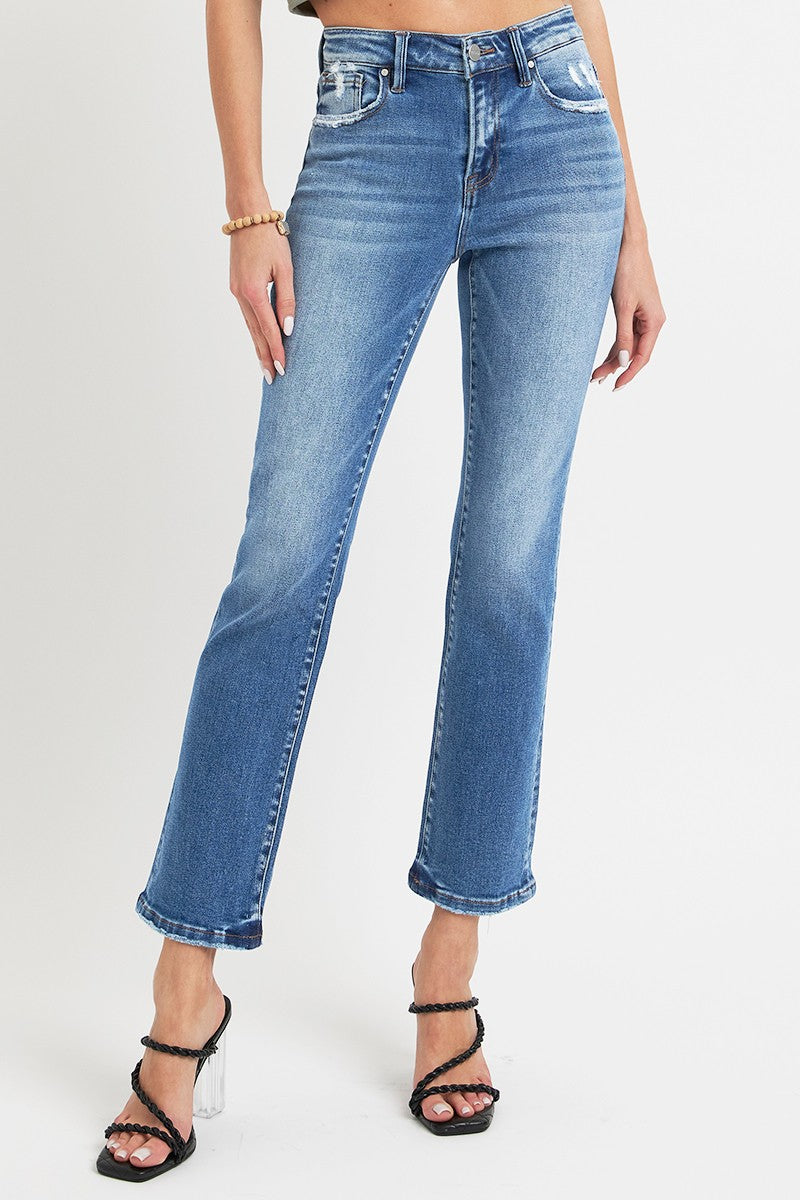 RISEN Full Size Mid Rise Ankle Straight Jeans with Pockets - Little Miss Vanilla