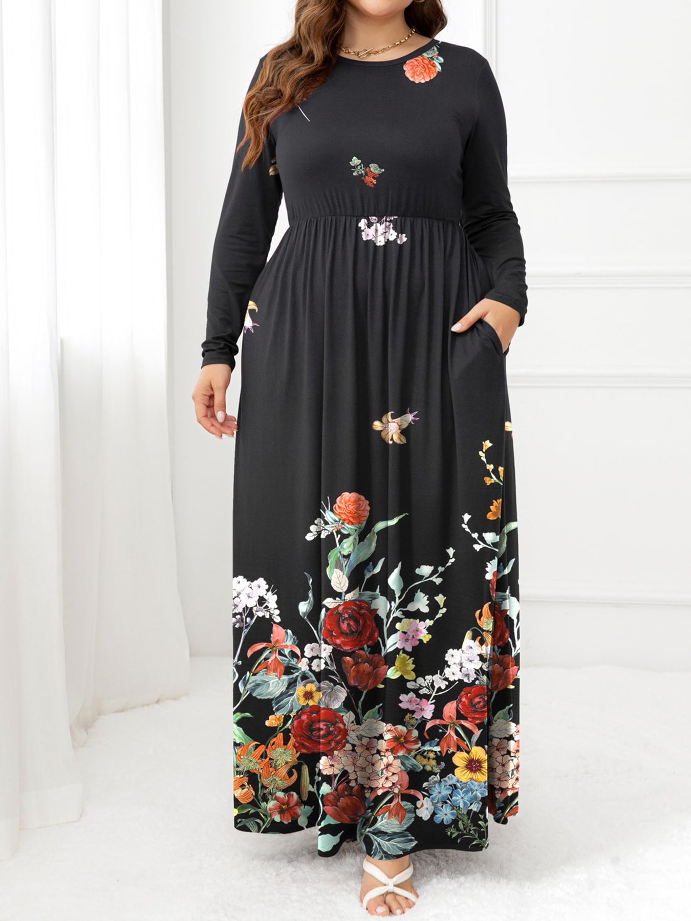 Plus Size Round Neck Maxi Dress with Pockets - Little Miss Vanilla