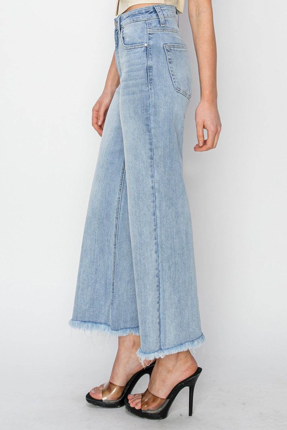 RISEN High Rise Crop Wide Fray Hem Jeans - Little Miss Vanilla