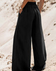 Black Drawstring High Waist Wide Leg Denim Pants