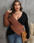 Plus Size Two-Tone Surplice Neck Sweater - Little Miss Vanilla